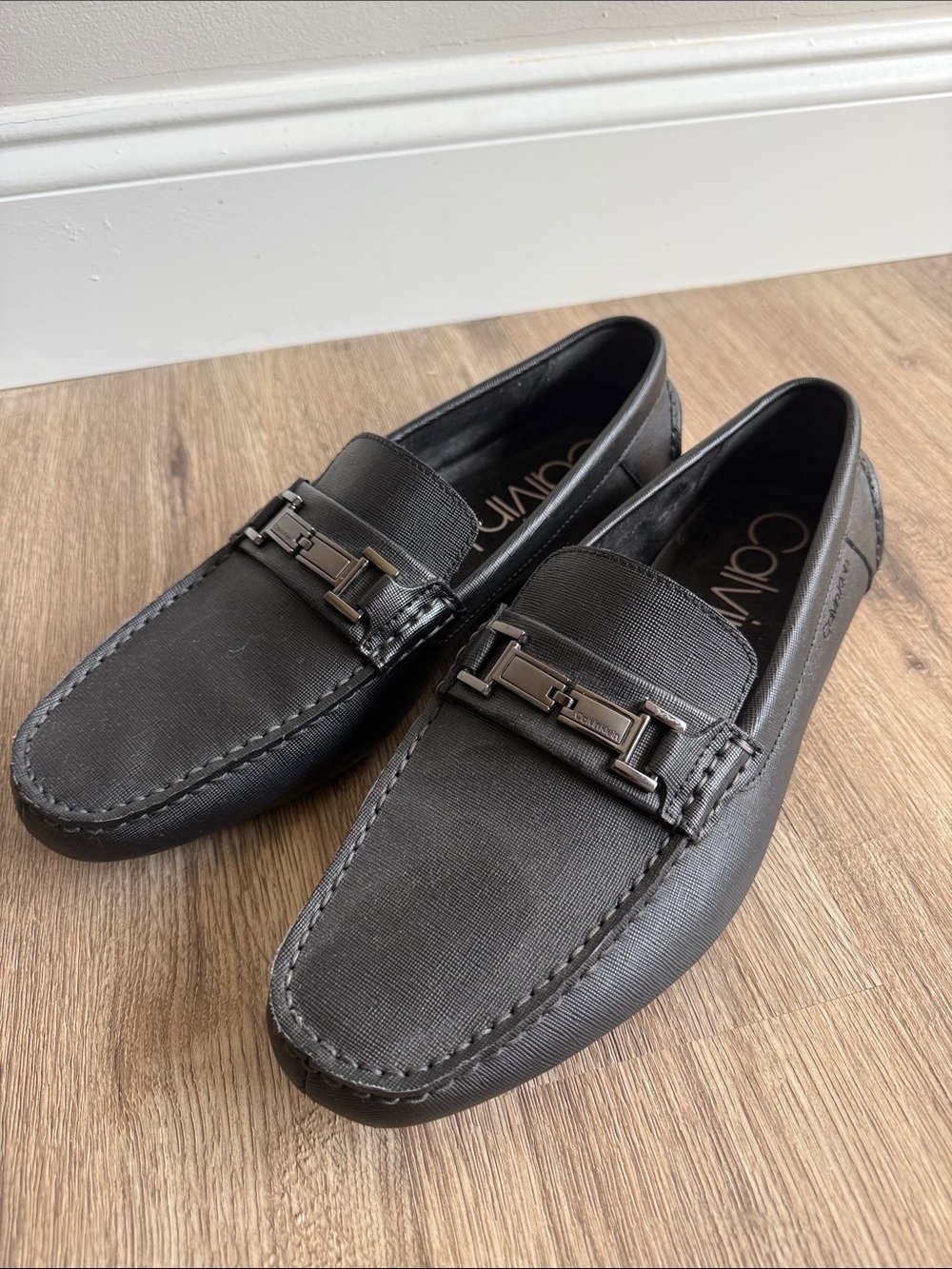Calvin Klein Magnus Loafers Black Leather Bit-Accent Slip-On Size 11.5